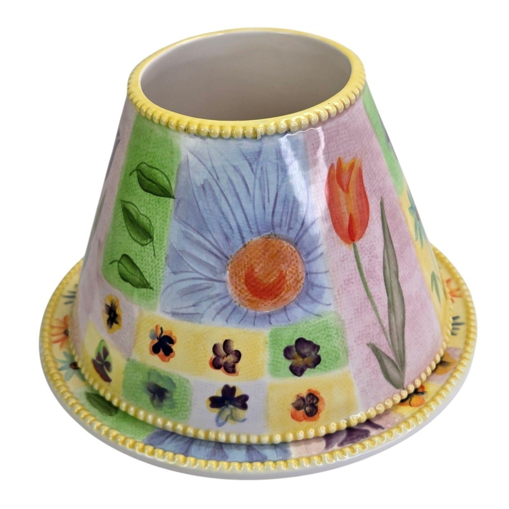 Yankee Candle Jar Topper Large Shade Plate Set Flowers Noelle Dahlen Beaded Edge